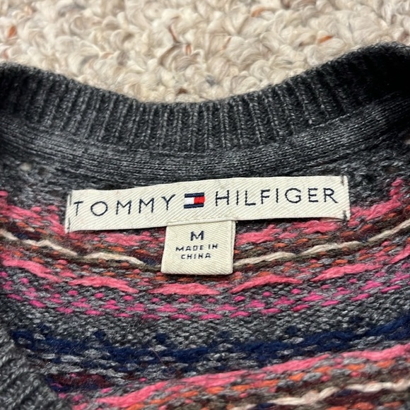Tommy Hilfiger Fair Isle Sweater Gray Wool Cashmere Angora Blend Sz M Eyelet - Picture 2 of 8
